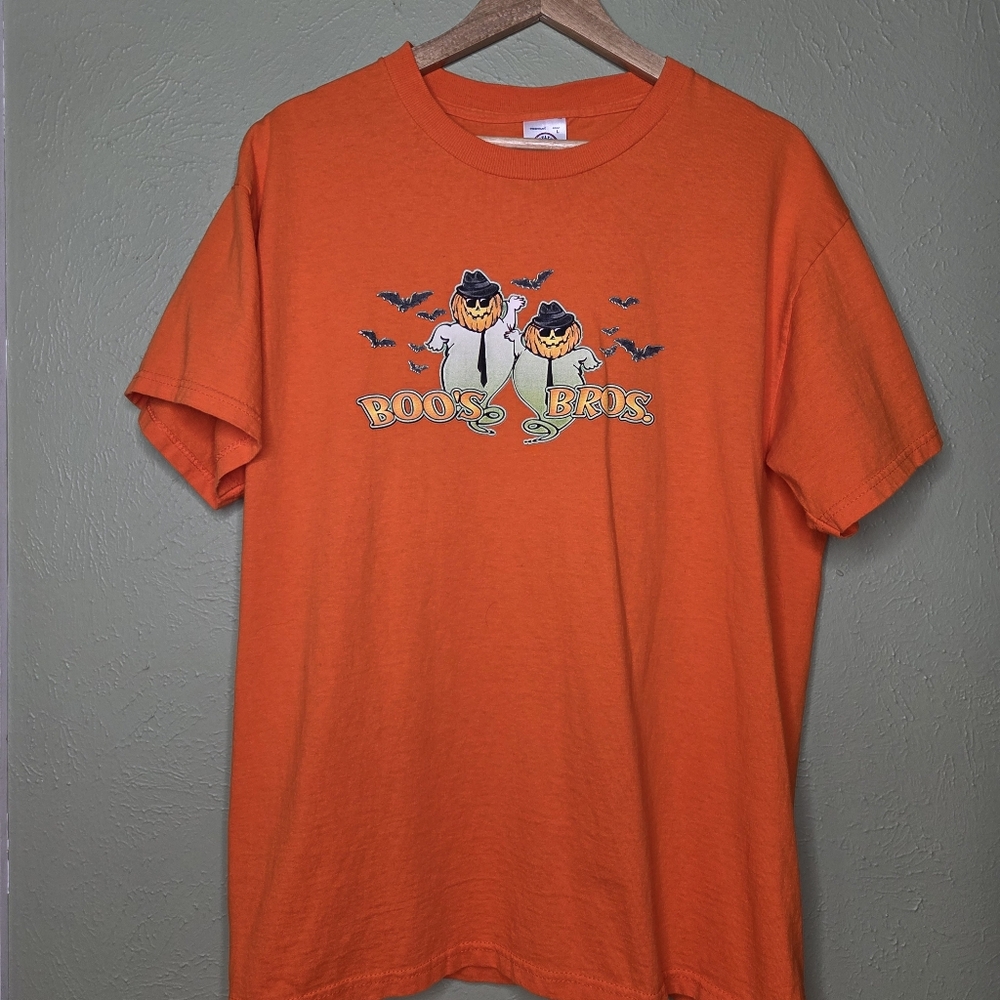 Vintage Y2K Halloween Orange Graphic T-Shirt Ghosts Boos Bros Pop Culture Large